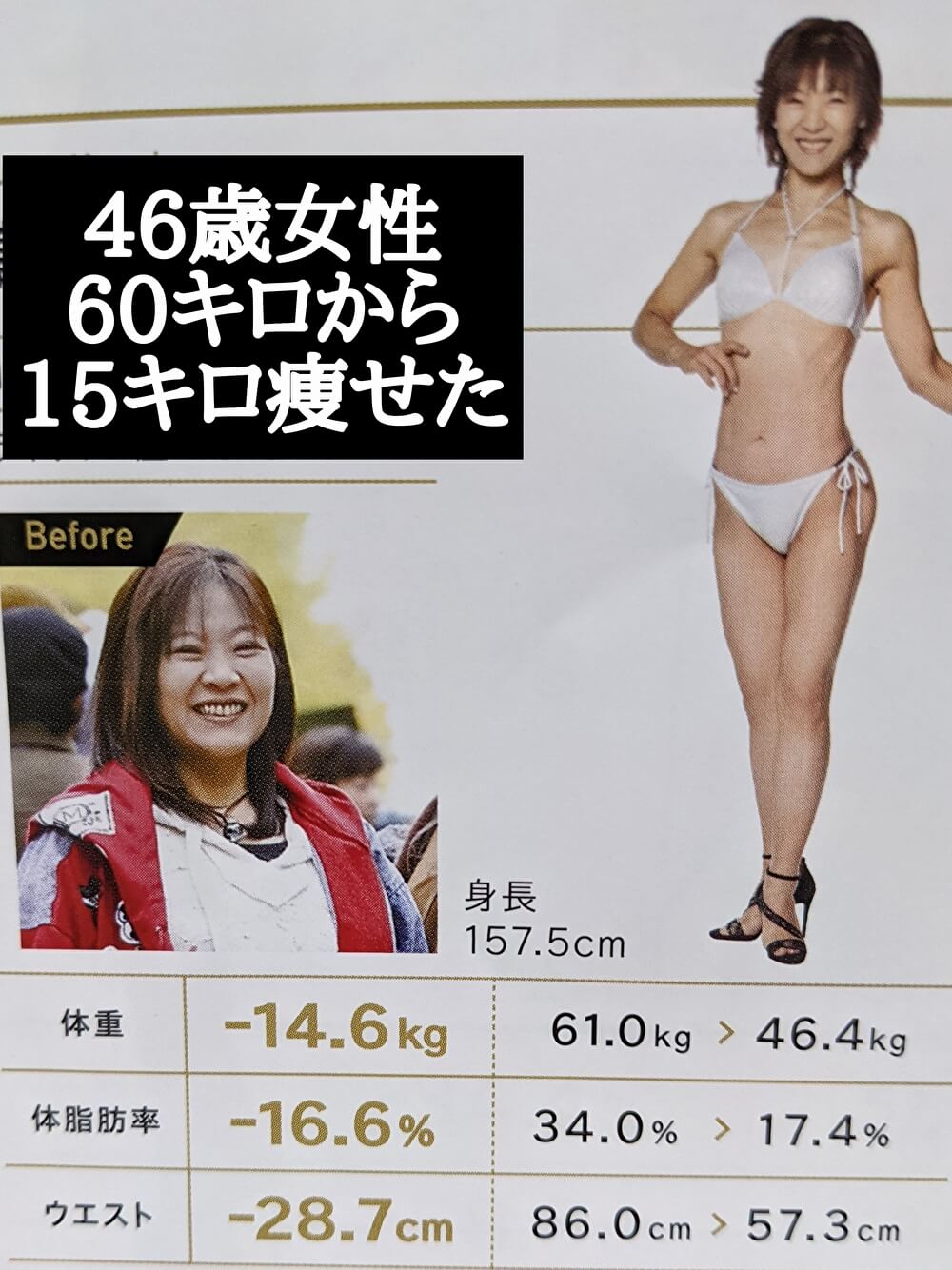 ライザップに60キロの女性が通った結果｜61,0キロ→46,3キロ